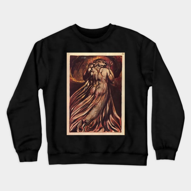 a white haired man in a long pale robe who flees from us with his hands raised 1794 - William Blake Crewneck Sweatshirt by Kollagio